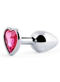 Серебристая анальная пробка с розовым кристаллом-сердечком - 7 см. - Anal Jewelry Plug - купить с доставкой в Нижнем Тагиле