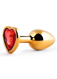 Золотистая анальная пробка с красным стразом-сердечком - 7 см. - Anal Jewelry Plug - купить с доставкой в Нижнем Тагиле