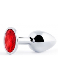 Серебристая анальная пробка с красным стразом - 7,2 см. - Anal Jewelry Plug - купить с доставкой в Нижнем Тагиле