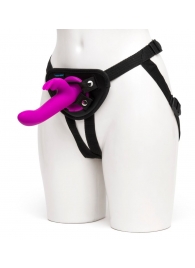 Лиловый страпон Rechargeable Vibrating Strap-On Harness Set - 17,6 см. - Happy Rabbit - купить с доставкой в Нижнем Тагиле