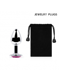 Серебристая анальная пробка с малиновым кристаллом - 7,2 см. - Anal Jewelry Plug - купить с доставкой в Нижнем Тагиле