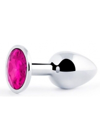 Серебристая анальная пробка с малиновым кристаллом - 7,2 см. - Anal Jewelry Plug - купить с доставкой в Нижнем Тагиле
