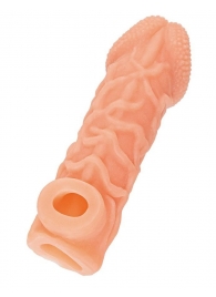 Телесная закрытая насадка с венками Cock Sleeve Size S - 13,8 см. - KOKOS - в Нижнем Тагиле купить с доставкой