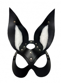 Черная маска зайки с белым мехом на ушках Miss Bunny - БДСМ Арсенал - купить с доставкой в Нижнем Тагиле