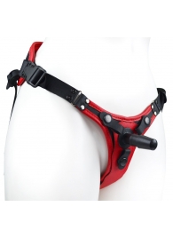 Красно-черный женский пояс с 2 способами крепления насадок и вагинальной пробкой - LOVETOY (А-Полимер) - купить с доставкой в Нижнем Тагиле