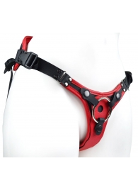 Красно-черный женский пояс с 2 способами крепления насадок и вагинальной пробкой - LOVETOY (А-Полимер) - купить с доставкой в Нижнем Тагиле