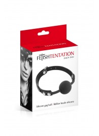 Черный силиконовый кляп-шарик на ремешках - Fetish Tentation - купить с доставкой в Нижнем Тагиле