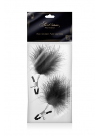 Зажимы на соски с черными пуховыми кисточками Sweet Caress Feather Nipple Clumps - Sweet Caress - купить с доставкой в Нижнем Тагиле