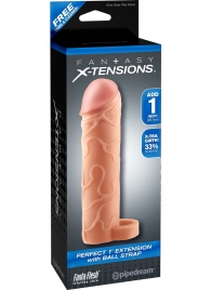Телесная насадка с кольцом Perfect 1 Extension with Ball Strap - 17 см. - Pipedream - в Нижнем Тагиле купить с доставкой