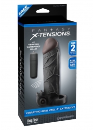 Чёрная вибронасадка с кольцом Vibrating Real Feel 2 Extension - 16 см. - Pipedream - в Нижнем Тагиле купить с доставкой