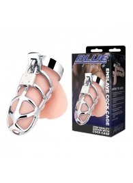Серебристая металлическая клетка для члена с замком Enslave Cock Cage - BlueLine - купить с доставкой в Нижнем Тагиле