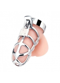 Серебристая металлическая клетка для члена с замком Enslave Cock Cage - BlueLine - купить с доставкой в Нижнем Тагиле
