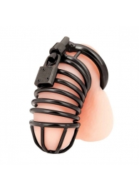 Черная металлическая клетка с замком Deluxe Chastity Cage - BlueLine - купить с доставкой в Нижнем Тагиле