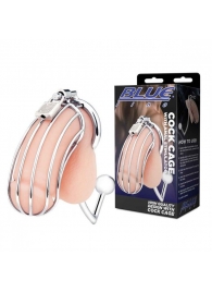 Серебристая металлическая клетка с анальным стимулятором Cock Cage - BlueLine - купить с доставкой в Нижнем Тагиле