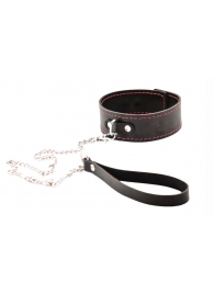 Черный широкий ошейник с красной строчкой и поводком - Crazy Handmade - купить с доставкой в Нижнем Тагиле