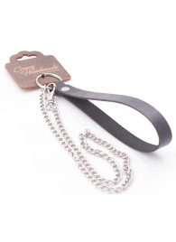 Серебристый металлический поводок с кожаной черной ручкой - 80 см. - Crazy Handmade - купить с доставкой в Нижнем Тагиле