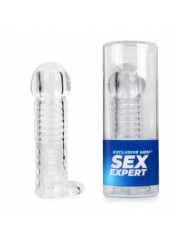 Прозрачная рельефная насадка-реалистик с петлей для мошонки - 13,5 см. - Sex Expert - в Нижнем Тагиле купить с доставкой