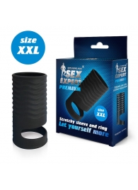 Черная открытая насадка на пенис с кольцом для мошонки XXL-size - 9,4 см. - Sex Expert - в Нижнем Тагиле купить с доставкой