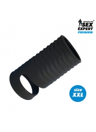 Черная открытая насадка на пенис с кольцом для мошонки XXL-size - 9,4 см. - Sex Expert - в Нижнем Тагиле купить с доставкой