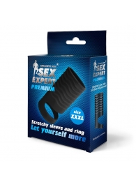Черная открытая насадка на пенис с кольцом для мошонки XXXL-size - 9,9 см. - Sex Expert - в Нижнем Тагиле купить с доставкой
