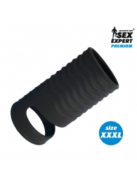Черная открытая насадка на пенис с кольцом для мошонки XXXL-size - 9,9 см. - Sex Expert - в Нижнем Тагиле купить с доставкой
