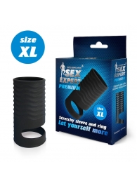 Черная открытая насадка на пенис с кольцом для мошонки XL-size - 8,9 см. - Sex Expert - в Нижнем Тагиле купить с доставкой