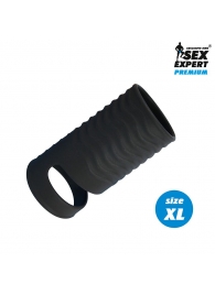 Черная открытая насадка на пенис с кольцом для мошонки XL-size - 8,9 см. - Sex Expert - в Нижнем Тагиле купить с доставкой