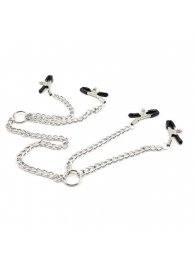 Серебристые зажимы для сосков и половых губ на тонкой цепочке - Notabu - купить с доставкой в Нижнем Тагиле