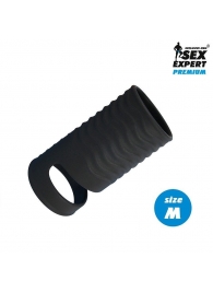 Черная открытая насадка на пенис с кольцом для мошонки size M - 7,9 см. - Sex Expert - в Нижнем Тагиле купить с доставкой