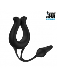 Черная вибронасадка Sex Expert с анальной втулкой - Sex Expert - в Нижнем Тагиле купить с доставкой