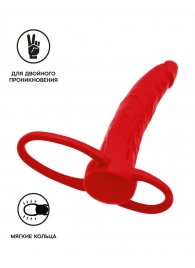 Красная насадка на пенис для двойного проникновения Black Red - 16,5 см. - ToyFa - купить с доставкой в Нижнем Тагиле