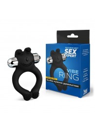 Черное силиконовое эрекционное виброкольцо Sex Expert - Sex Expert - в Нижнем Тагиле купить с доставкой