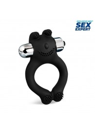 Черное силиконовое эрекционное виброкольцо Sex Expert - Sex Expert - в Нижнем Тагиле купить с доставкой