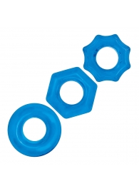 Комплект из трех голубых колец для эрекции 3-Pack Nuts   Bolts Stretch Cock Ring Set - BlueLine - в Нижнем Тагиле купить с доставкой