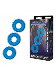 Комплект из трех голубых колец для эрекции 3-Pack Ultra-Stim Stretch Cock Rings - BlueLine - в Нижнем Тагиле купить с доставкой