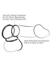 Набор из трех черных эрекционных колец Silicone 3-Ring Stamina Set - Pipedream - в Нижнем Тагиле купить с доставкой