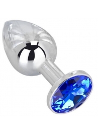 Анальное украшение BUTT PLUG  Small с синим кристаллом - 7 см. - Anal Jewelry Plug - купить с доставкой в Нижнем Тагиле