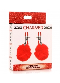 Красные зажимы на соски с помпонами Pom Pom - XR Brands - купить с доставкой в Нижнем Тагиле