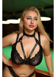 Черная кожаная сбруя с ошейником plus size из нежной кожи - БДСМ Арсенал - купить с доставкой в Нижнем Тагиле