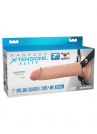 Телесный полый страпон на черных ремнях Hollow Silicone Strap-on - 17,8 см. - Pipedream - купить с доставкой в Нижнем Тагиле