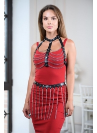 Черно-серебристая портупея-юбка plus size с цепочками - БДСМ Арсенал - купить с доставкой в Нижнем Тагиле