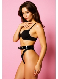 Эффектный черный пояс из лаковой эко-кожи - БДСМ Арсенал - купить с доставкой в Нижнем Тагиле