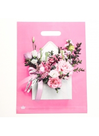 Розовый пакет с цветочным принтом и вырубной ручкой (40х31 см) - Сима-Ленд - купить с доставкой в Нижнем Тагиле