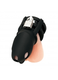 Черная клетка для пениса Silicone Small 2 in Cock Cage With Ball Divider - BlueLine - купить с доставкой в Нижнем Тагиле
