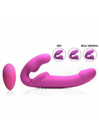 Розовый безремневой страпон с вибрацией и функцией расширения Inflatable Ergo-Fit Strapless Strap-On - XR Brands - купить с доставкой в Нижнем Тагиле