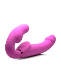 Розовый безремневой страпон с вибрацией и функцией расширения Inflatable Ergo-Fit Strapless Strap-On - XR Brands - купить с доставкой в Нижнем Тагиле