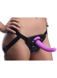 Лиловый поясной страпон Navigator Silicone G-Spot Dildo with Harness - 17,8 см. - XR Brands - купить с доставкой в Нижнем Тагиле