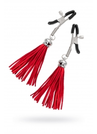 Зажимы на соски «Прищепки» с красными кисточками из замши - Pecado - купить с доставкой в Нижнем Тагиле