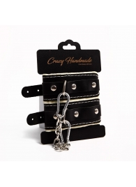 Черные скругленные наручники с мягкой бежевой подкладкой - Crazy Handmade - купить с доставкой в Нижнем Тагиле