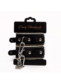 Черные скругленные наручники с мягкой бежевой подкладкой - Crazy Handmade - купить с доставкой в Нижнем Тагиле